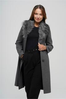 Мужское мобильное пальто с меховым воротником темно-серое Concept., серый