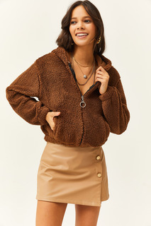 Женская куртка Wellsoft с карманами и капюшоном горько-коричневого цвета на молнии Olalook, коричневый