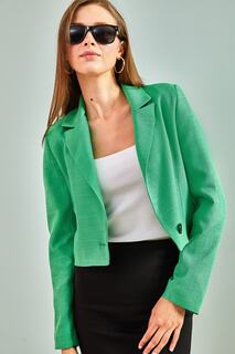 Женская куртка из ламинированного льна на пуговицах Bianco Lucci, зеленый