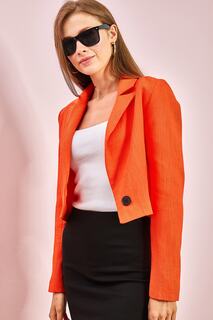 Женская куртка из ламинированного льна на пуговицах Bianco Lucci, оранжевый
