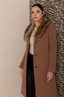 Мужское пальто с меховым воротником мобильное коричневое Concept., коричневый