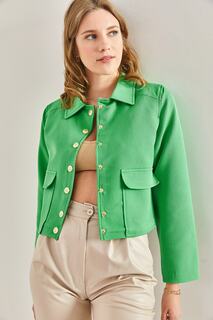 Женская куртка на подкладке с воротником-поло и карманами-сумками Bianco Lucci, зеленый