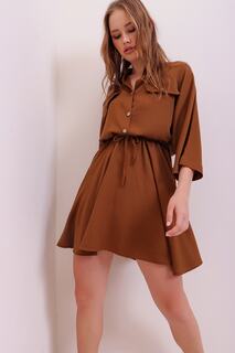 Женское тканое платье-рубашка горько-коричневого цвета в стиле сафари ALC-X6196 Trend Alaçatı Stili, коричневый