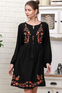 Женское тканое повседневное платье черного цвета с цветочной вышивкой и воздушными рукавами Chiccy, черный