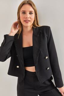 Женская куртка с двубортным воротником и 4 пуговицами в блестящую полоску Bianco Lucci, черный
