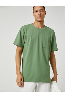 Базовая футболка с круглым вырезом, коротким рукавом и карманом Koton, хаки