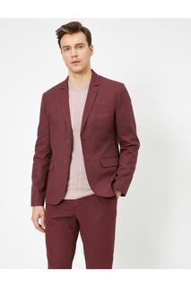 Мужской бордовый пиджак на пуговицах с карманами и деталями Koton