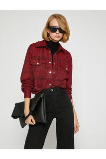 Женская куртка-рубашка с карманами в клетку Koton, красный
