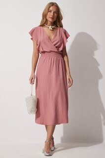 Женское трикотажное платье с воланами пыльной розы Happiness İstanbul, розовый