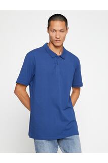 Базовая футболка узкого кроя с воротником-поло на пуговицах Koton, темно-синий