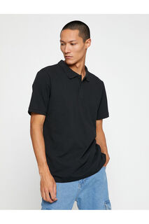 Базовая футболка узкого кроя с воротником-поло на пуговицах Koton, черный