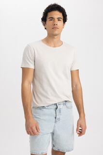 Базовая футболка узкого кроя с круглым вырезом DeFacto, серый