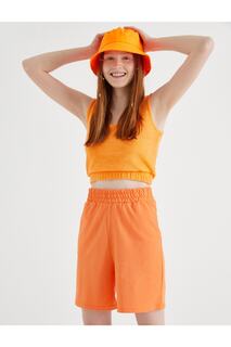 Женское укороченное боди оранжевого цвета с эластичной резинкой на талии Koton, оранжевый