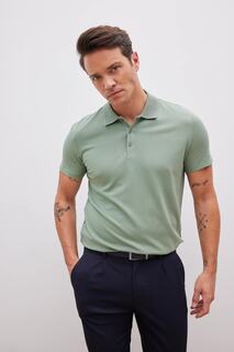 Базовая хлопковая футболка с короткими рукавами и воротником-поло Slim Fit DeFacto, зеленый