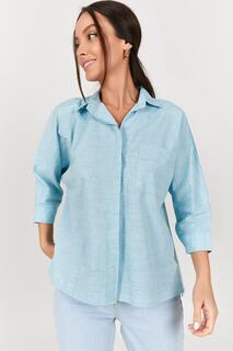 Женская льняная рубашка с карманами нежно-синего цвета armonika, синий