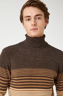 Мужской свитер в коричневую полоску Koton, коричневый