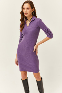 Женское фиолетовое платье из лайкры с воротником-поло Olalook, фиолетовый