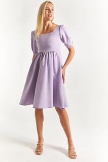 Женское фиолетовое платье миди длиной с квадратным воротником и рукавами-арбузами, спереди и сзади, armonika, фиолетовый