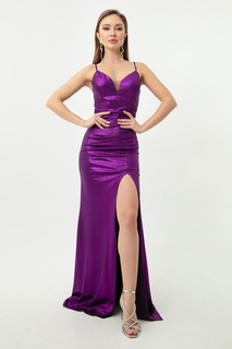 Женское фиолетовое блестящее длинное вечернее платье с тонкой бретелькой и открытой спиной Lafaba, фиолетовый