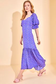 Женское фиолетовое платье-миди с цветочным узором XHAN, фиолетовый