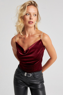 Женская новогодняя бордовая бархатная блузка с цепочкой Degaje GÇ147 Cool &amp; Sexy, бордовый