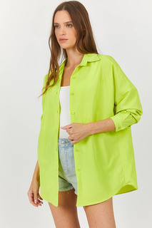 Женская неоново-зеленая длинная базовая рубашка оверсайз armonika, зеленый