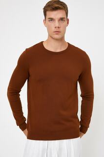 Мужской трикотажный свитер с круглым вырезом Koton, коричневый