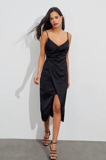 Женское черное атласное платье с драпировкой на спине BK1577 Cool &amp; Sexy, черный