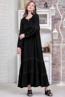 Женское черное богемное свободное тканое платье с детализацией Копанаки Chiccy, черный