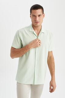 Хлопковая рубашка с короткими рукавами Modern Fit DeFacto, бирюзовый