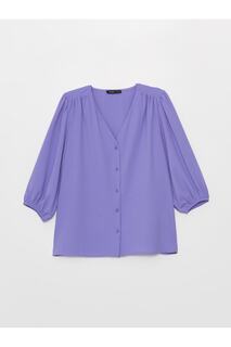 Женская однотонная блузка с v-образным вырезом LC Waikiki, фиолетовый