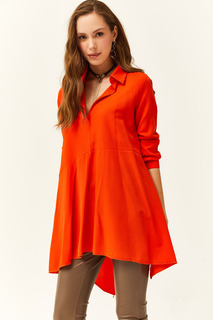 Женская оранжевая асимметричная туника с рубашечным воротником Olalook, оранжевый