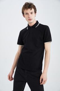 Хлопковая футболка приталенного кроя с воротником-поло DeFacto, черный