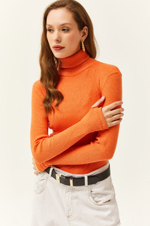 Женская оранжевая блузка из лайкры с воротником и пальцами Olalook, оранжевый