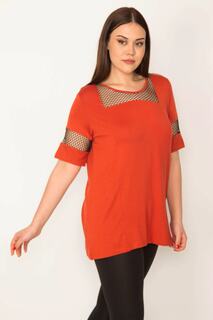 Женская оранжевая блузка из вискозы в сеточку больших размеров Şans, оранжевый