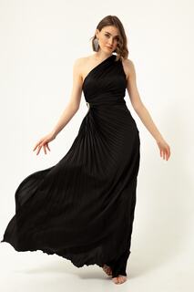 Женское черное длинное вечернее платье на одно плечо с глубоким вырезом Lafaba, черный