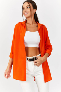 Женская оранжевая длинная базовая рубашка оверсайз armonika, оранжевый
