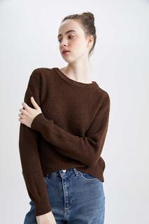 Базовый вязаный свитер стандартного кроя с длинными рукавами Thessaloniki DeFacto, коричневый