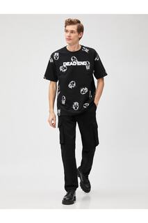 Хлопковые брюки-карго с кружевной талией и карманами Koton, черный