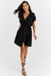 Женское черное льняное платье-рубашка SF2115 Cool &amp; Sexy, черный