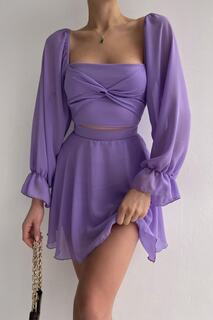 Цельное короткое сиреневое вечернее платье из шифоновой ткани на подкладке с юбкой и верхом lovebox, фиолетовый