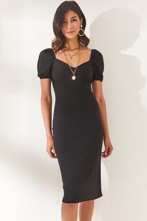 Женское черное мини-платье из лайкры с воротником-стойкой Olalook, черный