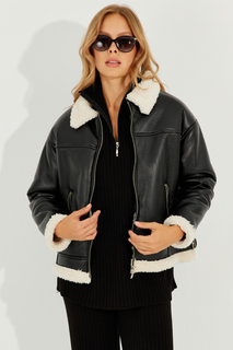 Женское черное меховое пальто из искусственной кожи PP2516 Cool &amp; Sexy, черный