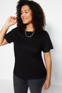 Черная базовая трикотажная футболка с круглым вырезом Trendyol, черный