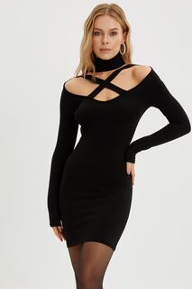 Женское черное мини-платье с крестом спереди B181-9 Cool &amp; Sexy, черный