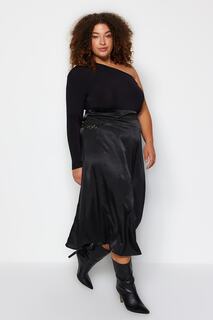 Черная атласная тканая юбка с аксессуарами Trendyol, черный