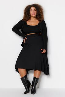 Черная асимметричная трикотажная юбка Trendyol, черный