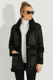 Женское черное пальто из нубука QRS8381 Cool &amp; Sexy, черный