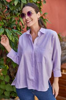 Женская повседневная льняная рубашка сиреневого цвета с карманами armonika, фиолетовый