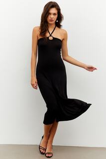 Женское черное платье миди без бретелек с воротником и завязками EY2538 Cool &amp; Sexy, черный